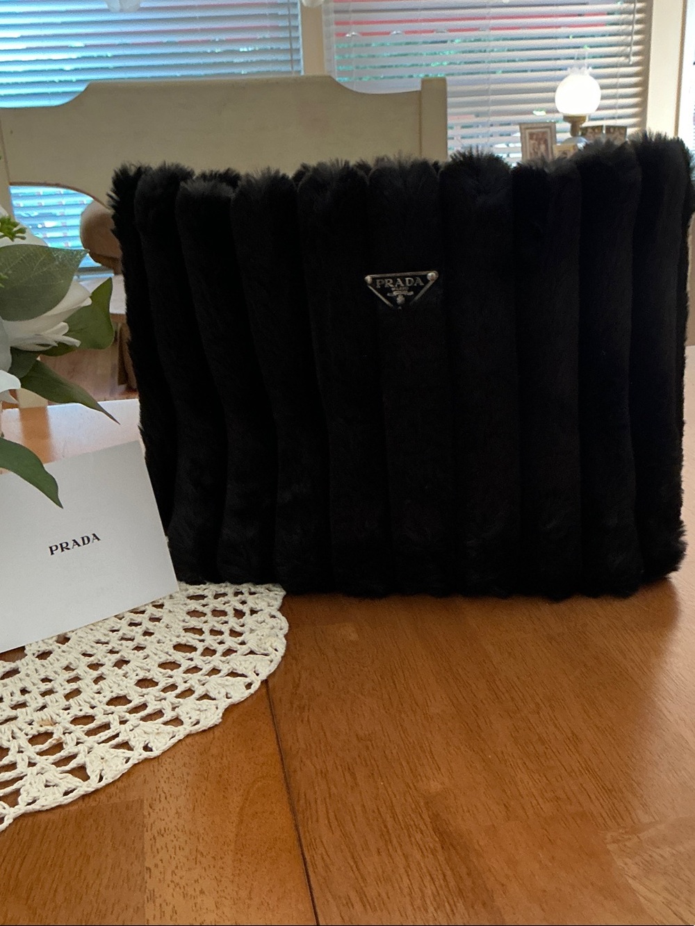 PRADA  Black Plush Faux Fur Tote